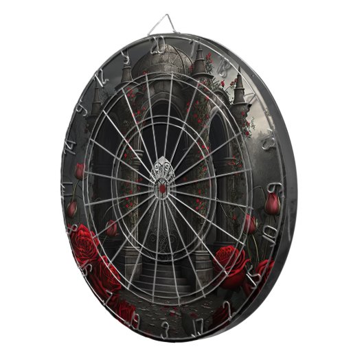 Gotische begraafplaats Gazebo met rode rozen bij n Dartbord (Voorkant Rechts)