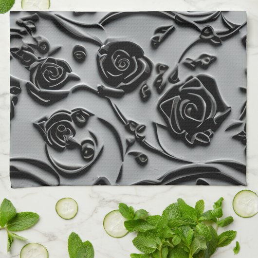 Gotische begraafplaats zwart Rozen Pattern Theedoek (Gevouwen)