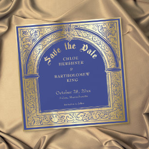 Gotische Blau Goud Middeleeuwse Trouwdag Save The Date