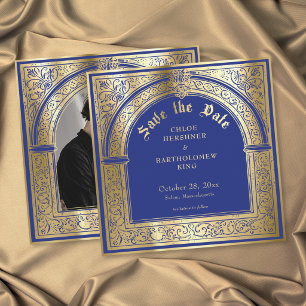 Gotische Blau Gouden Middeleeuwse Trouwfoto Save The Date