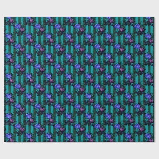 Gotische Blauwe en Paarse Rozen Cadeaupapier (Vlak)