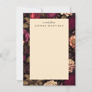 Gotische Bloemen Blush Perzik Zwart Bloemen Notitiekaartje