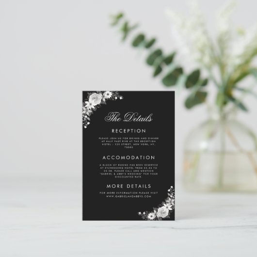 Gotische Bloemen Halloween Bruiloft Zwart De Detai Informatiekaartje (Staand voorkant)
