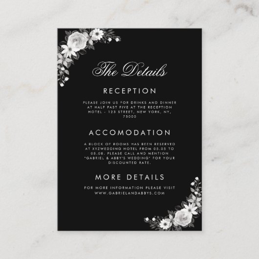 Gotische Bloemen Halloween Bruiloft Zwart De Detai Informatiekaartje
