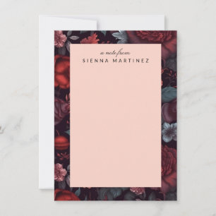 Gotische Bloemen Rood Blauw Zwart Notitiekaartje