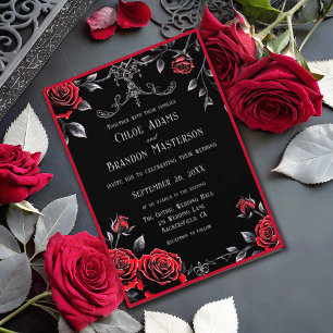 Gotische Bloemen Rood en Zwart Ontwerp Wedding Kaart