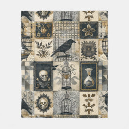 Gotische Bloemen Schedel en Raven Patroon Fleece Deken