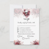 Gotische Bloemen Schedel Halloween Bruiloft RSVP K (Voorkant)