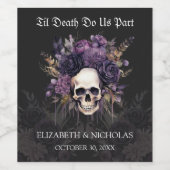 Gotische Bloemen Schedel Halloween Bruiloft Wijn L Wijn Etiket (Enkel label)