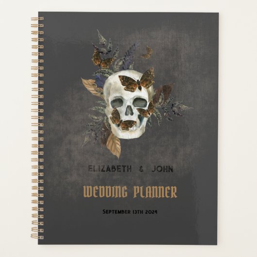 Gotische Bloemen Schedel Vlinders Huwelijk Planner (Voorkant)