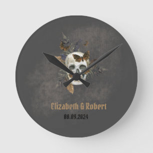 Gotische Bloemen Schedel Vlinders Huwelijk Ronde Klok