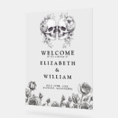 Gotische Bloemen Schedels Huwelijk Welkom Acryl Bord (Hoek)
