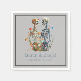 Gotische Bloemen Skelet Namen Datum Bruiloft Servet