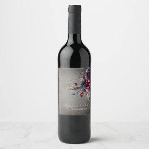 Gotische Bloemen Waterverf Bruiloft Wijn Label Etiket