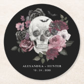 Gotische Bloemen Waterverf Schedel Bruiloft Monogr Ronde Kartonnen Onderzetter (Voorkant)