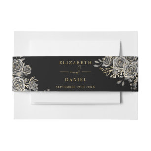 Gotische bloemenbruiloft zwart en gouden Rozen Uitnodigingen Wikkel