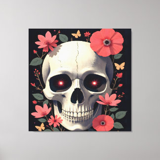 Gotische bloemenschedel - gestileerde schedel canvas afdruk