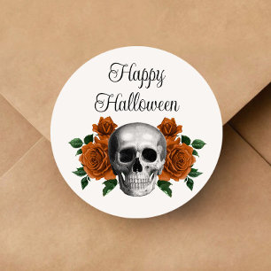Gotische bloemenschedel Halloween Ronde Sticker