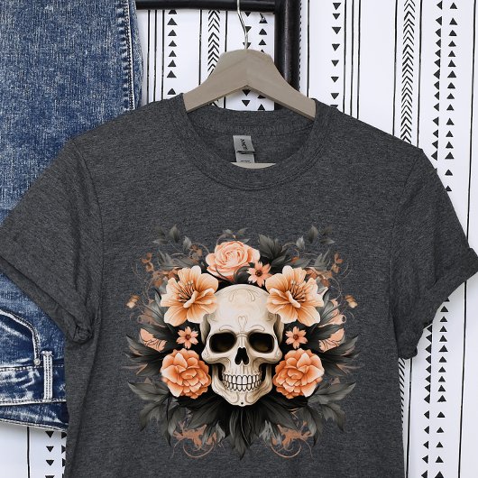 Gotische Bloemenschedel Halloween T-shirt