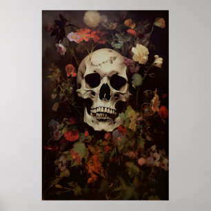 Gotische bloemenschedel kunstprint Victoriaanse do Poster