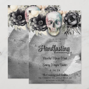 Gotische bloemenschedel & Pioenroos Handfasting Kaart