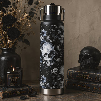 Gotische bloemenskeletten Zwart botanisch Waterfles