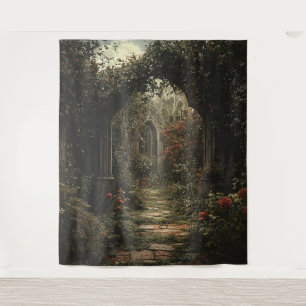 Gotische bloementuin trouwfoto achtergrond wandkleed