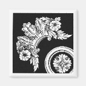 Gotische bloemenversiering antiek zwart en wit magneet (Voorkant)