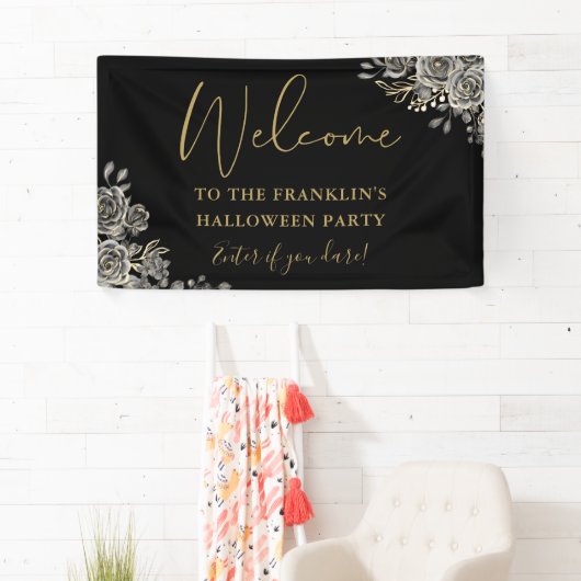 Gotische Bloemige Halloweenfeest Welkom Spandoek (Insitu)