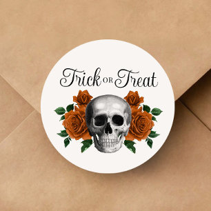 Gotische bloemrijke schedel trick or treat Hallowe Ronde Sticker