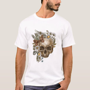 Gotische bloemschedel en vlinders t-shirt