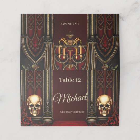 Gotische boog met schedels. (Buitenkant ongevouwen)