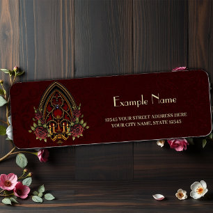 Gotische boog met schedels. etiket