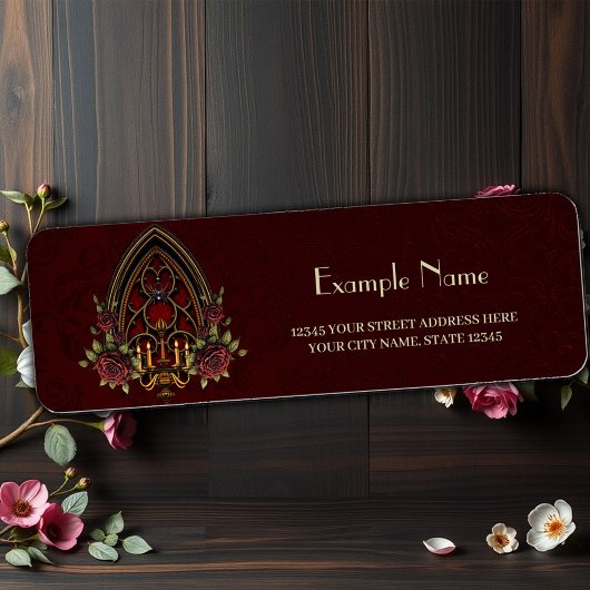 Gotische boog met schedels. etiket