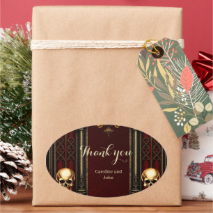 Gotische boog met schedels ovale sticker