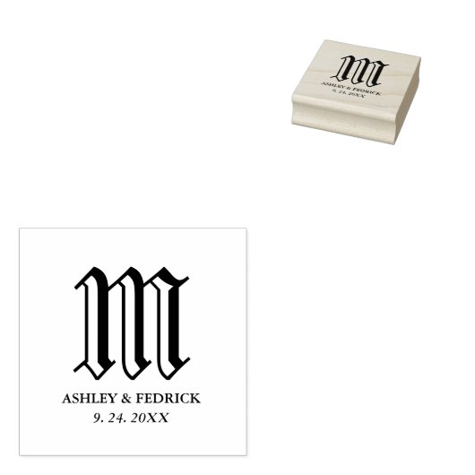 Gotische bruid en bruidegom monogram bruiloft rubberstempel (Gestempeld)