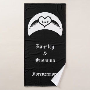 Gotische bruiloft gevleugeld hart Custom Monogramm Badhanddoek