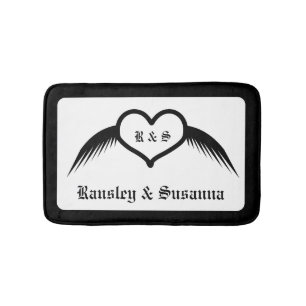 Gotische bruiloft gevleugeld hart Custom Monogramm Badmat