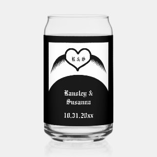 Gotische bruiloft gevleugeld hart Custom Monogramm Blikvorm Glas
