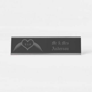 Gotische bruiloft gevleugeld hart Custom Monogramm Bureau Naambordje