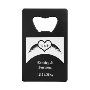 Gotische bruiloft gevleugeld hart Custom Monogramm Kredietkaart Flessenopener