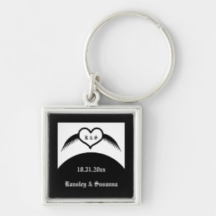 Gotische bruiloft gevleugeld hart Custom Monogramm Sleutelhanger