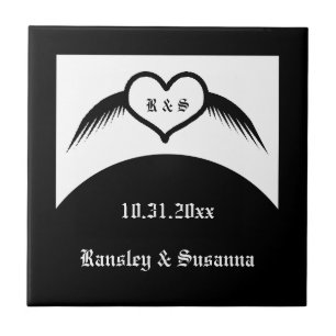 Gotische bruiloft gevleugeld hart Custom Monogramm Tegeltje