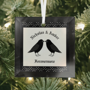 Gotische bruiloft kussen Ravens Custom Glas Ornament