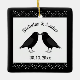 Gotische bruiloft kussen Ravens Custom Keramisch Ornament