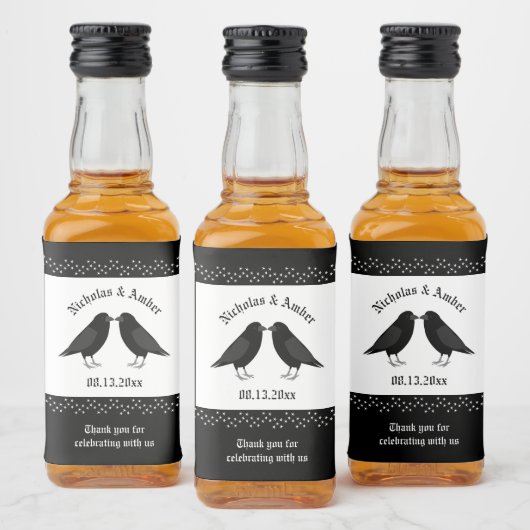 Gotische bruiloft kussen Ravens Custom Likeurfles Etiket (Flessen)