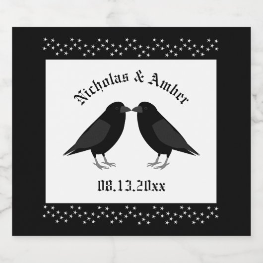 Gotische bruiloft kussen Ravens Custom Sparkling Wijnetiket (Enkel label)