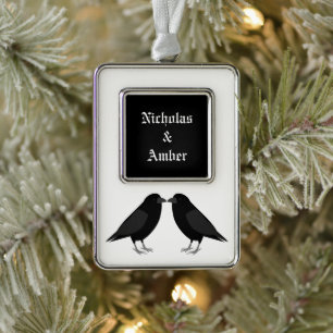 Gotische bruiloft kussen Ravens Custom Verzilverd Kader Ornament