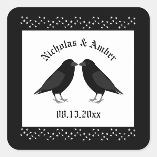 Gotische bruiloft kussen Ravens Custom Vierkante Sticker (Voorkant)