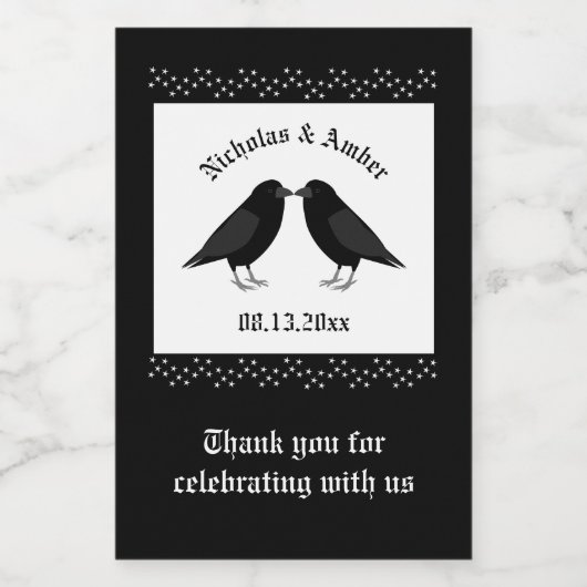 Gotische bruiloft kussen Ravens Custom Wijn Etiket (Enkel label)